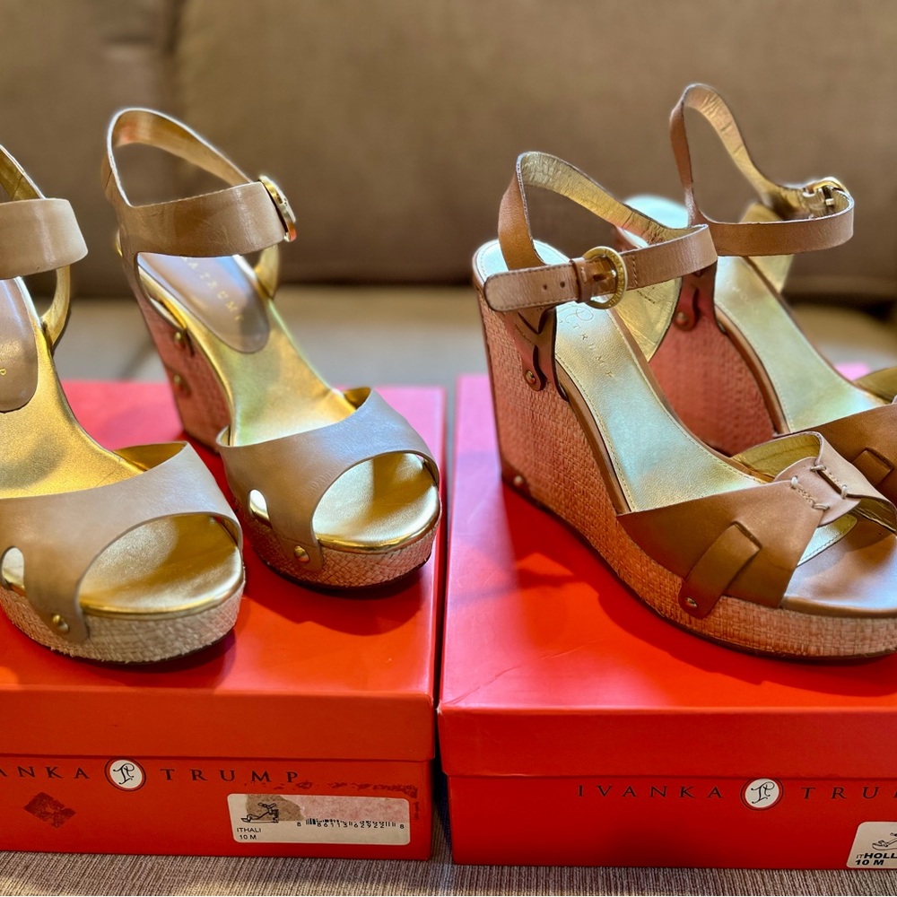2 pairs of Ivanka Trump Tan Wedge Sandals